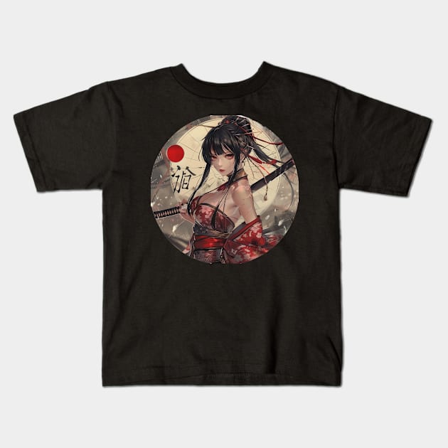 Japanese Samurai Girl Round Kids T-Shirt by Vlaa